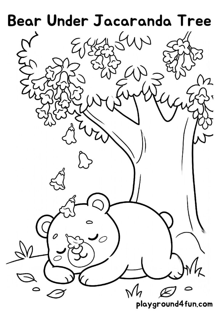Bear Under Jacaranda Tree Coloring Pages