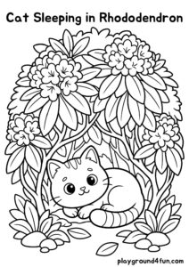 Coloring pages: Cat Sleeping in Rhododendron pdf