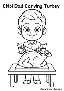 Coloring pages: Chibi Dad Carving Turkey pdf