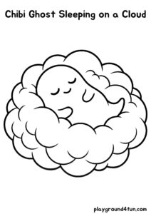 Coloring pages: Chibi Ghost Sleeping on a Cloud pdf