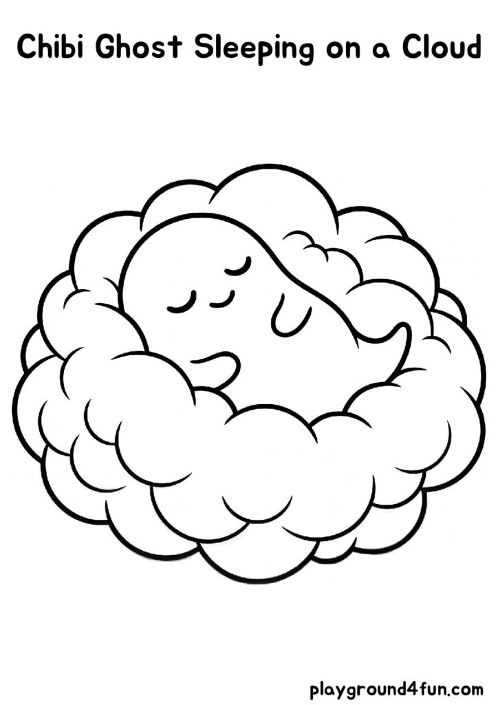 Chibi Ghost Sleeping on a Cloud Coloring Pages