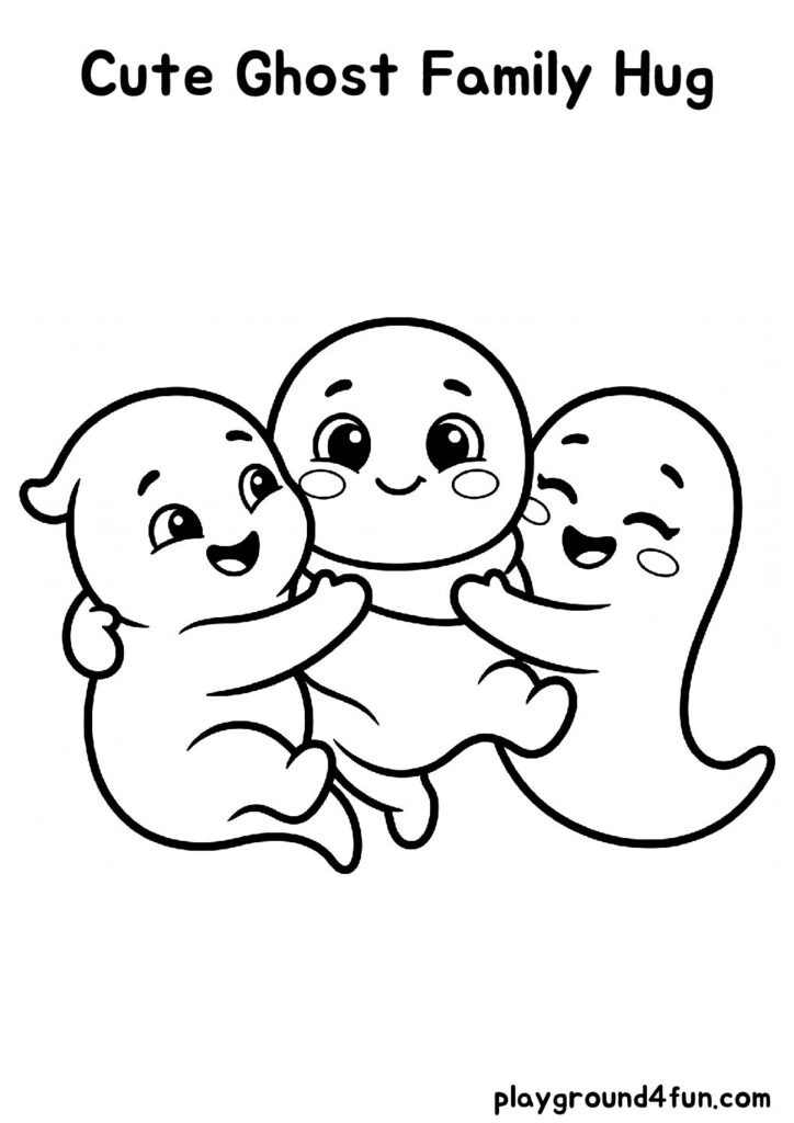 Cute Ghost Family Hug Coloring Pages