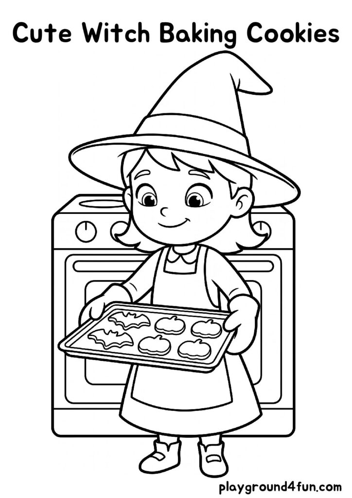 Cute Witch Baking Cookies Coloring Pages