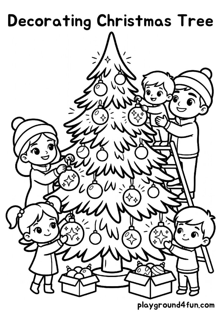 Decorating Christmas Tree Coloring Pages