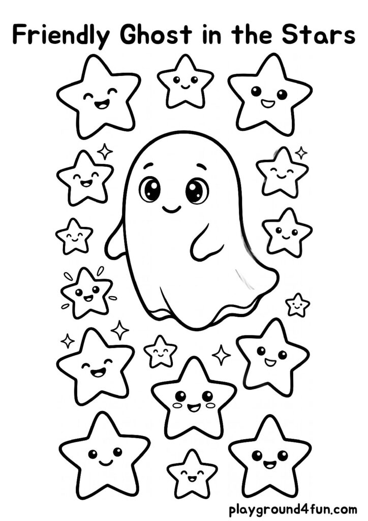 Friendly Ghost in the Stars Coloring Pages
