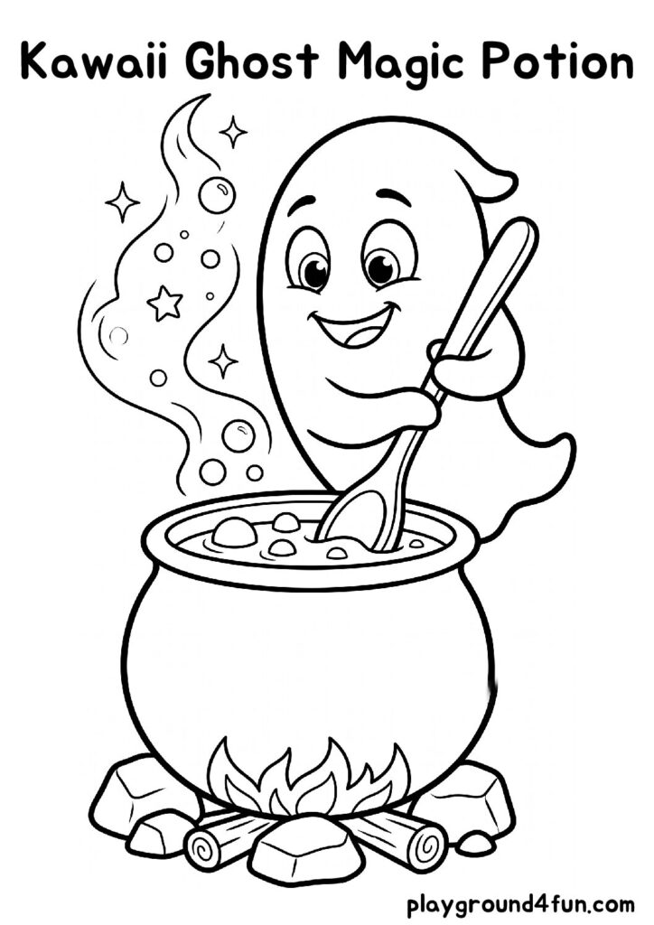 Kawaii Ghost Magic Potion Coloring Pages