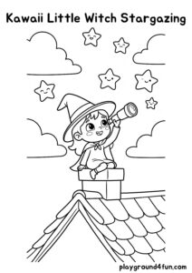 Coloring pages: Kawaii Little Witch Stargazing pdf