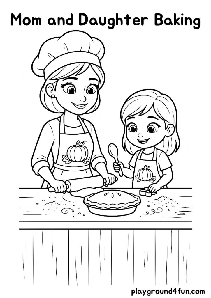 Mom and Daughter Baking Coloring Pages