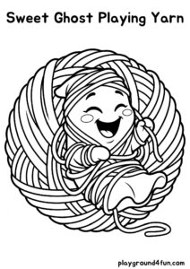 Coloring pages: Sweet Ghost Playing Yarn pdf