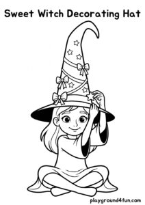 Coloring pages: Sweet Witch Decorating Hat pdf
