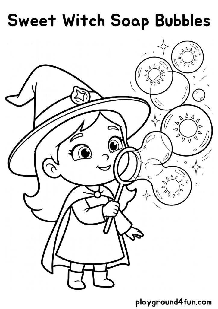 Sweet Witch Soap Bubbles Coloring Pages