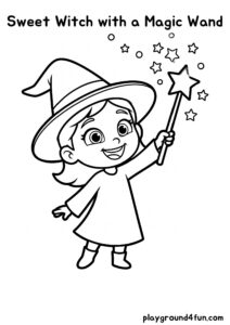 Coloring pages: Sweet Witch with a Magic Wand pdf