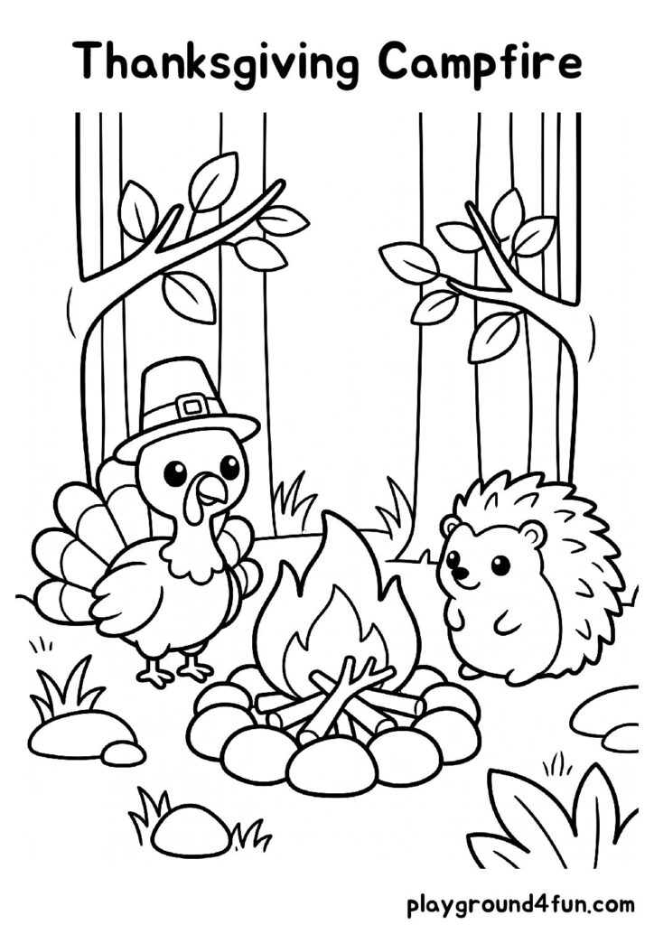 Thanksgiving Campfire Coloring Pages