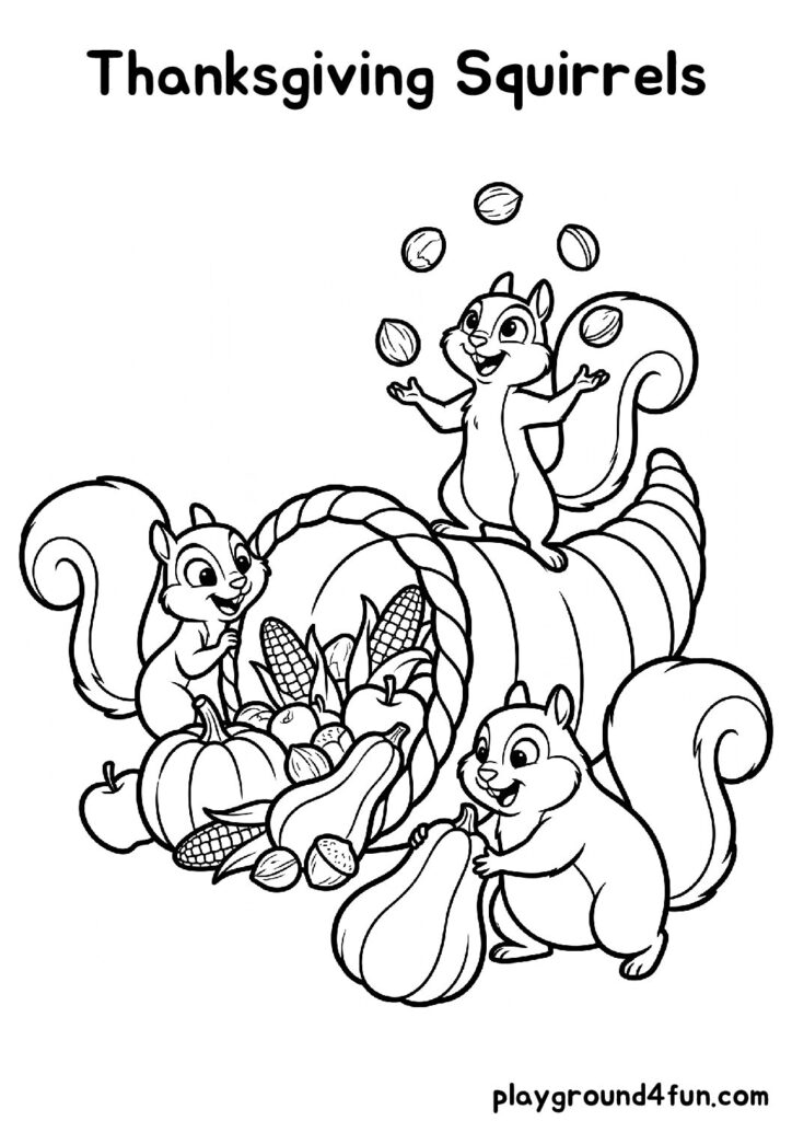 Thanksgiving Squirrels Coloring Pages