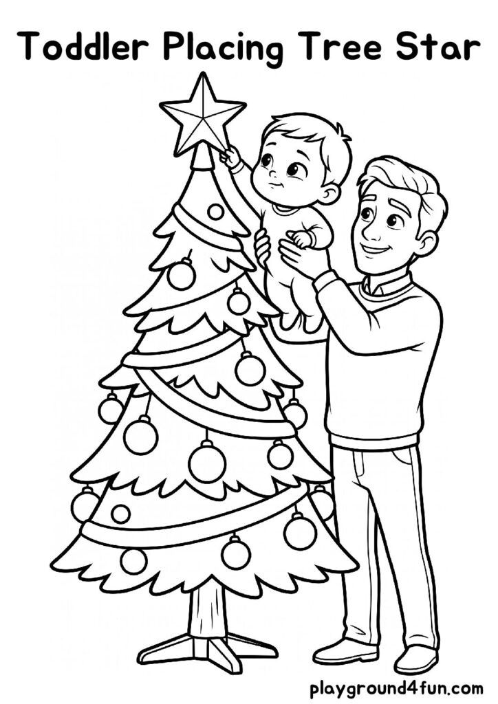 Toddler Placing Tree Star Coloring Pages