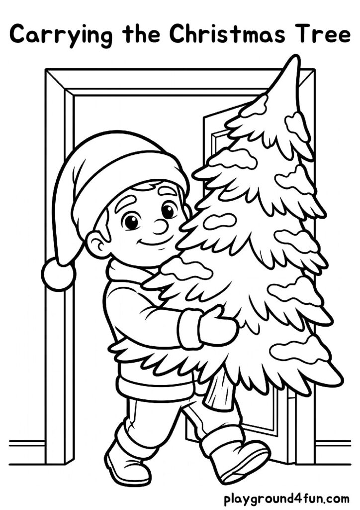 Carrying the Christmas Tree Coloring Pages