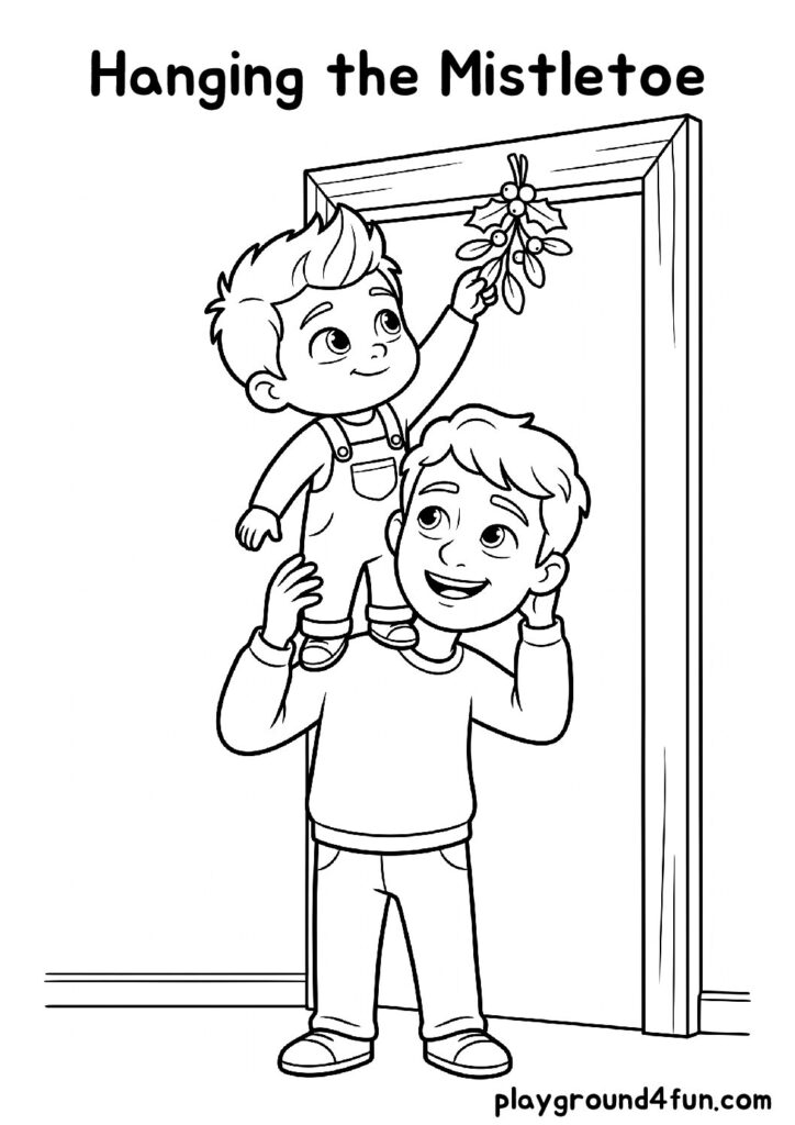 Hanging the Mistletoe Coloring Pages